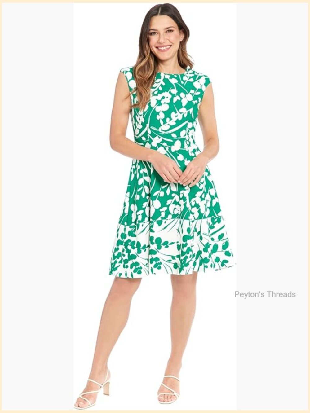 Fit & Flare Dress with Floral Border and Cap Sleeves